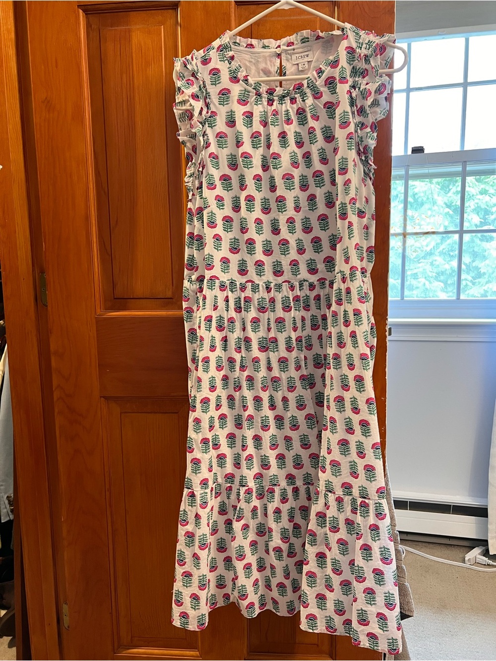 J. Crew White Dress with Pink and Green Print